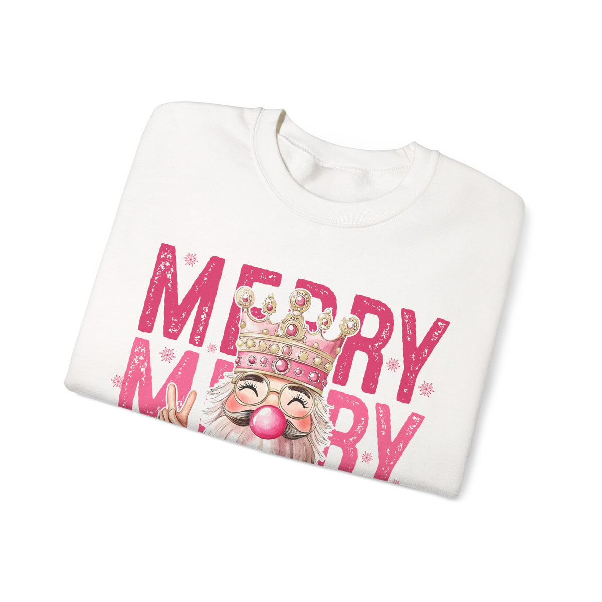 Merry Christmas - Cute Pink Bubblegum Nutcracker – Gildan Heavy Blend | Trendy Women’s Soft Sweatshirt. Direct to Garment. Printed & Shipped in the USA. Unisex Sizes.