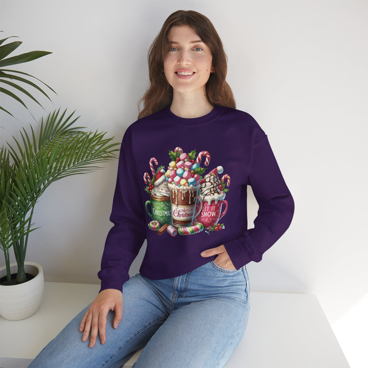 Hot Chocolate Mugs Christmas Hot Cocoa – Gildan Heavy Blend | Trendy Women’s Soft Sweatshirt. Direct to Garment. Printed & Shipped in the USA. Unisex Sizes.