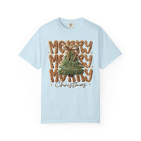 Merry Merry Merry Christmas, Faux Latch Hook Yarn - Comfort Colors | Trendy Women's T-Shirt. Direct to Garment. Printed & Shipped in the USA. Unisex Sizes.