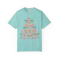 Merry and Caffeinated Iced Coffee Christmas Tree - Comfort Colors | Trendy Women's T-Shirt. Direct to Garment. Printed & Shipped in the USA. Unisex Sizes.