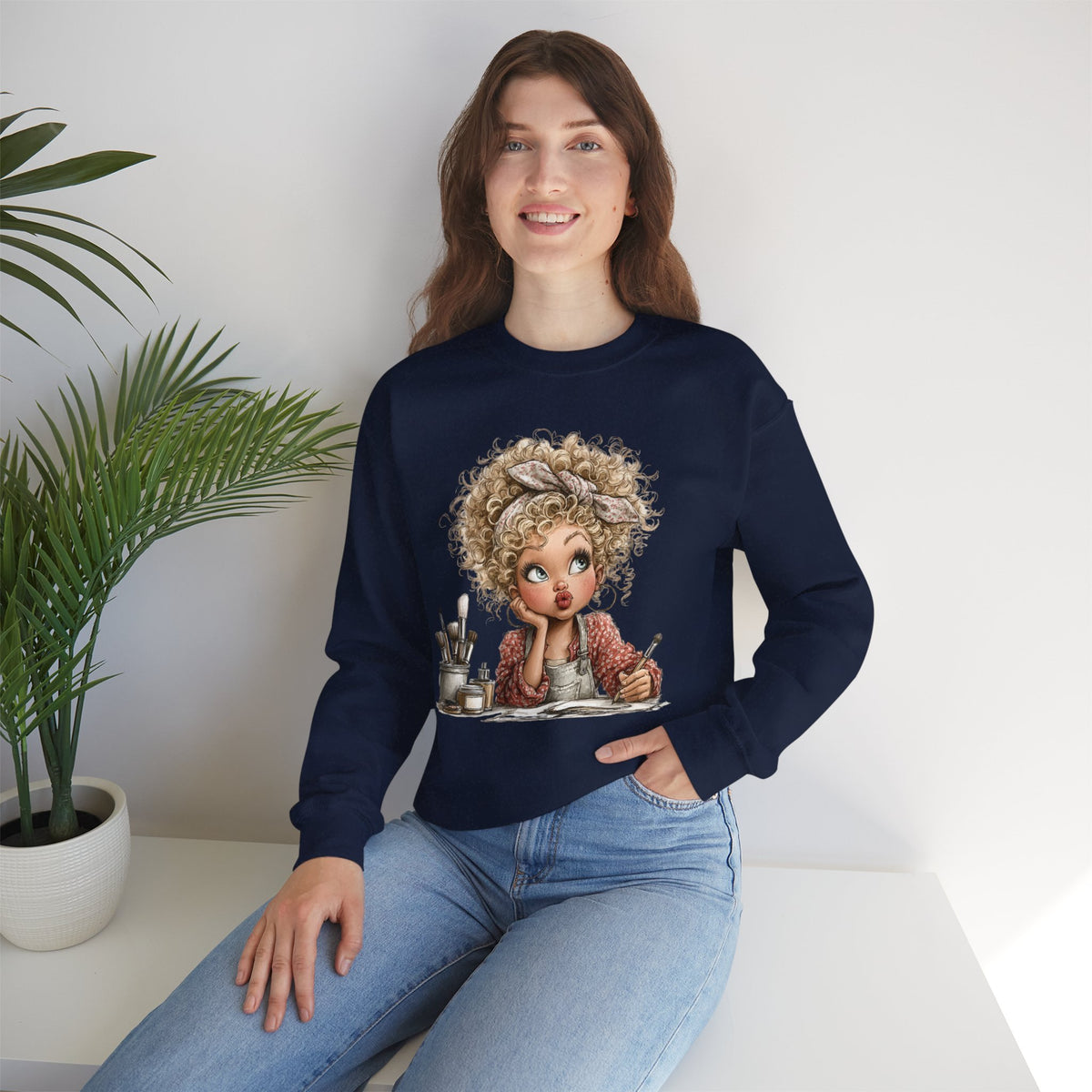 Cute Artist Curly Girl – Gildan Heavy Blend | Trendy Women’s Soft Sweatshirt. Direct to Garment. Printed & Shipped in the USA. Unisex Sizes.