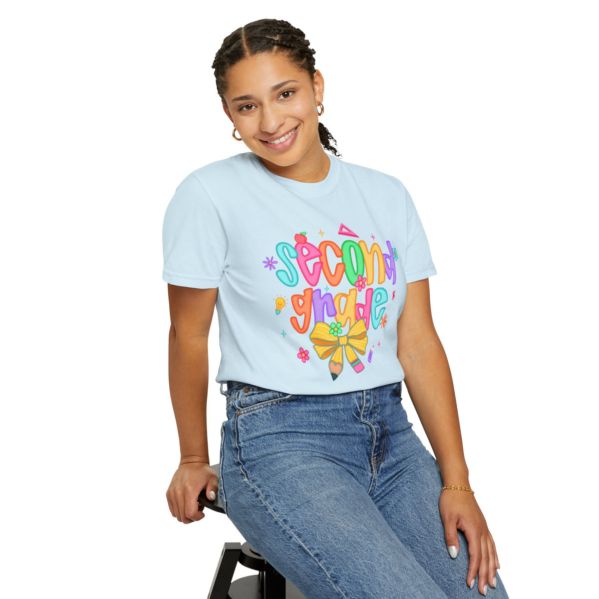 Coquette Second Grade Pencil Bow - Comfort Colors | Trendy Women's T-Shirt. Direct to Garment. Printed & Shipped in the USA. Unisex Sizes.