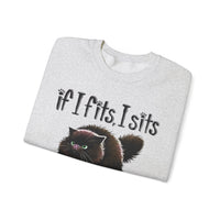 If I Fits I Sits, Cat in a Box – Gildan Heavy Blend | Trendy Women’s and Men's Soft Sweatshirt. Direct to Garment. Printed & Shipped in the USA. Unisex Sizes.