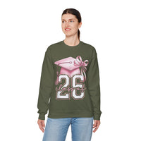 Pink Coquette, Class of 2026 Graduation Cap – Gildan Heavy Blend | Trendy Women’s Soft Sweatshirt. Direct to Garment. Printed & Shipped in the USA. Unisex Sizes.