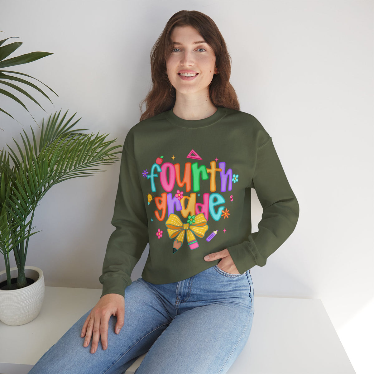 Coquette Fourth Grade Pencil Bow – Gildan Heavy Blend | Trendy Women’s Soft Sweatshirt. Direct to Garment. Printed & Shipped in the USA. Unisex Sizes.