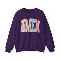 Pastel faux Patchwork AMEN with faux Pearls – Gildan Heavy Blend | Trendy Women’s Soft Sweatshirt. Direct to Garment. Printed & Shipped in the USA. Unisex Sizes.