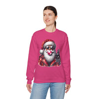 Biker Santa Leather Jacket Bubblegum – Gildan Heavy Blend | Trendy Women’s and Men's Soft Sweatshirt. Direct to Garment. Printed & Shipped in the USA. Unisex Sizes.