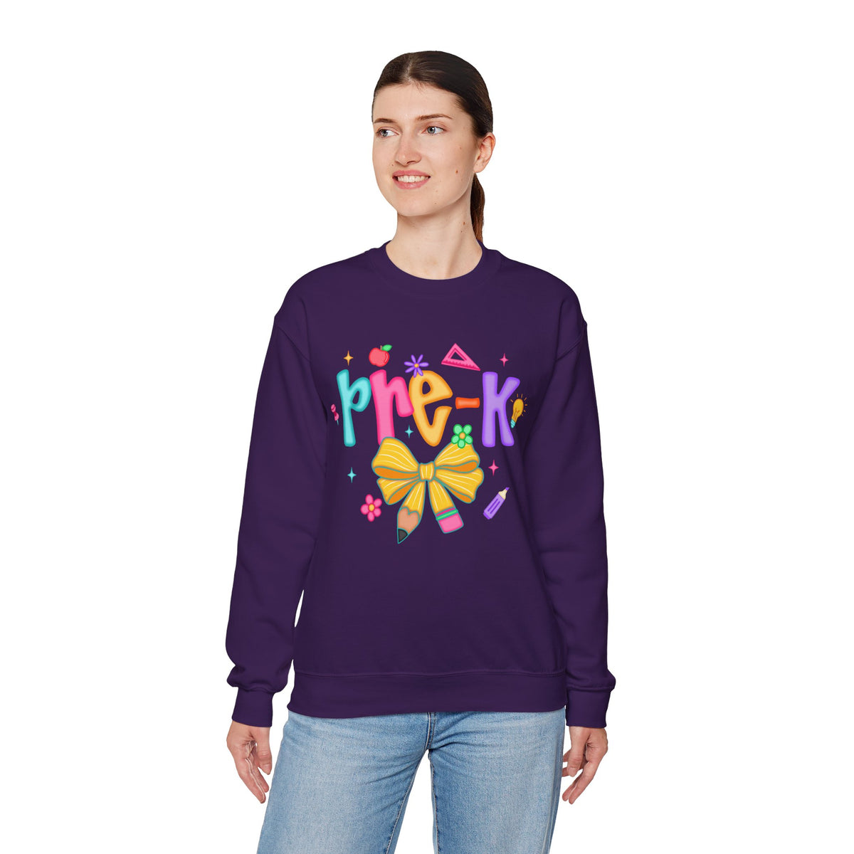 Coquette Pre-K Pencil Bow – Gildan Heavy Blend | Trendy Women’s Soft Sweatshirt. Direct to Garment. Printed & Shipped in the USA. Unisex Sizes.