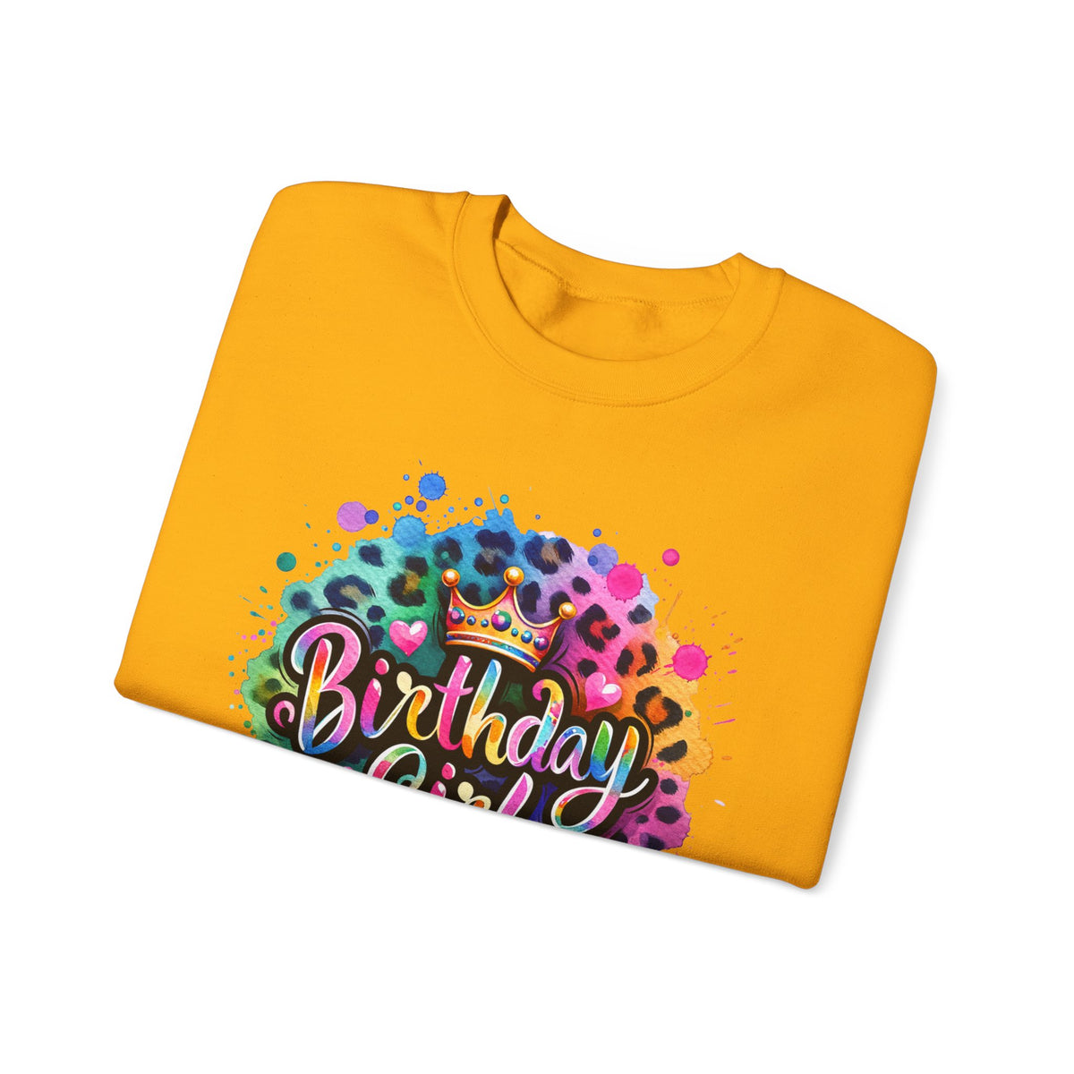 Birthday Girl, Neon Leopard – Gildan Heavy Blend | Trendy Women’s Soft Sweatshirt. Direct to Garment. Printed & Shipped in the USA. Unisex Sizes.
