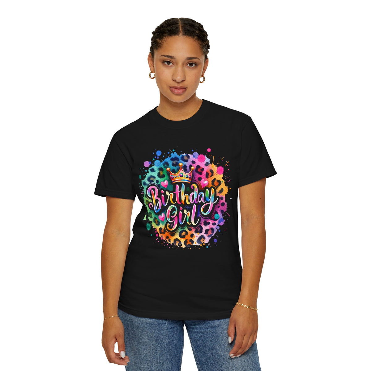 Birthday Girl, Neon Leopard - Comfort Colors | Trendy Women's T-Shirt. Direct to Garment. Printed & Shipped in the USA. Unisex Sizes.