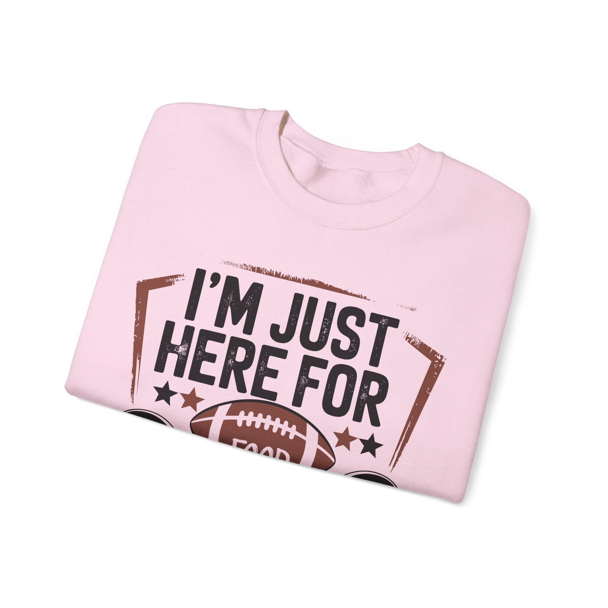 I'm Just Here for Food and Commercials – Gildan Heavy Blend | Trendy Women’s and Men's Soft Sweatshirt. Direct to Garment. Printed & Shipped in the USA. Unisex Sizes.