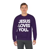 Jesus Loves You – Gildan Heavy Blend | Trendy Women’s and Men's Soft Sweatshirt. Direct to Garment. Printed & Shipped in the USA. Unisex Sizes.