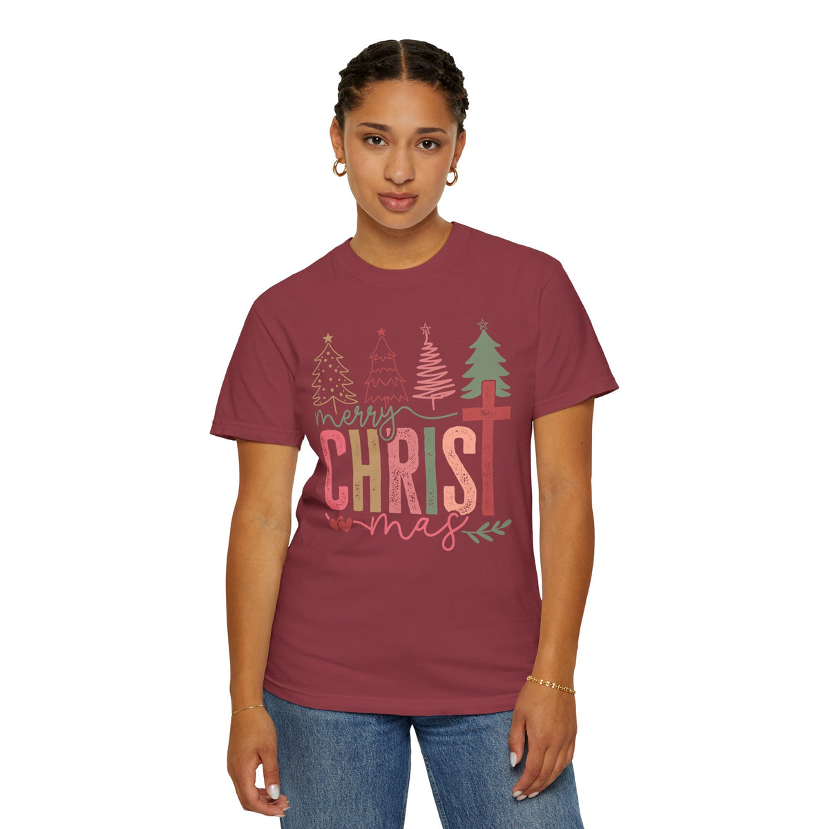 Merry ChrisTmas Christian Faith Graphic - Comfort Colors | Trendy Women's T-Shirt. Direct to Garment. Printed & Shipped in the USA. Unisex Sizes.