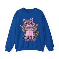Cute But Feral, Raccoon in Pink Bibs – Gildan Heavy Blend | Trendy Women’s Soft Sweatshirt. Direct to Garment. Printed & Shipped in the USA. Unisex Sizes.