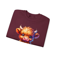 Sugar Addict Highland Cow – Gildan Heavy Blend | Trendy Women’s Soft Sweatshirt. Direct to Garment. Printed & Shipped in the USA. Unisex Sizes.