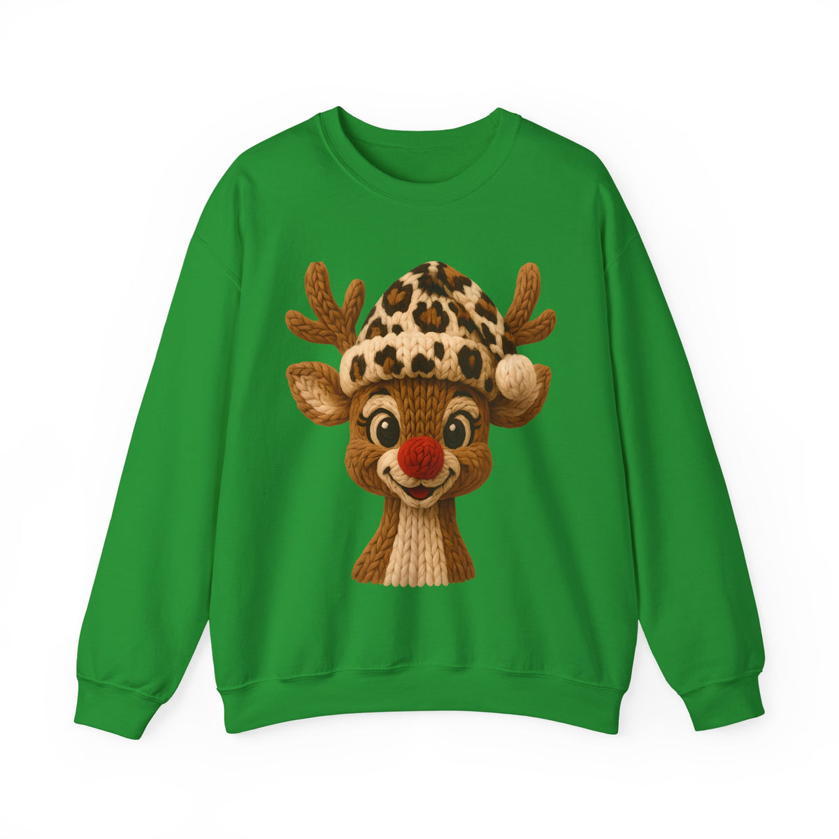 Rudolph Reindeer Leopard Santa Hat Christmas – Gildan Heavy Blend | Trendy Women’s Soft Sweatshirt. Direct to Garment. Printed & Shipped in the USA. Unisex Sizes.