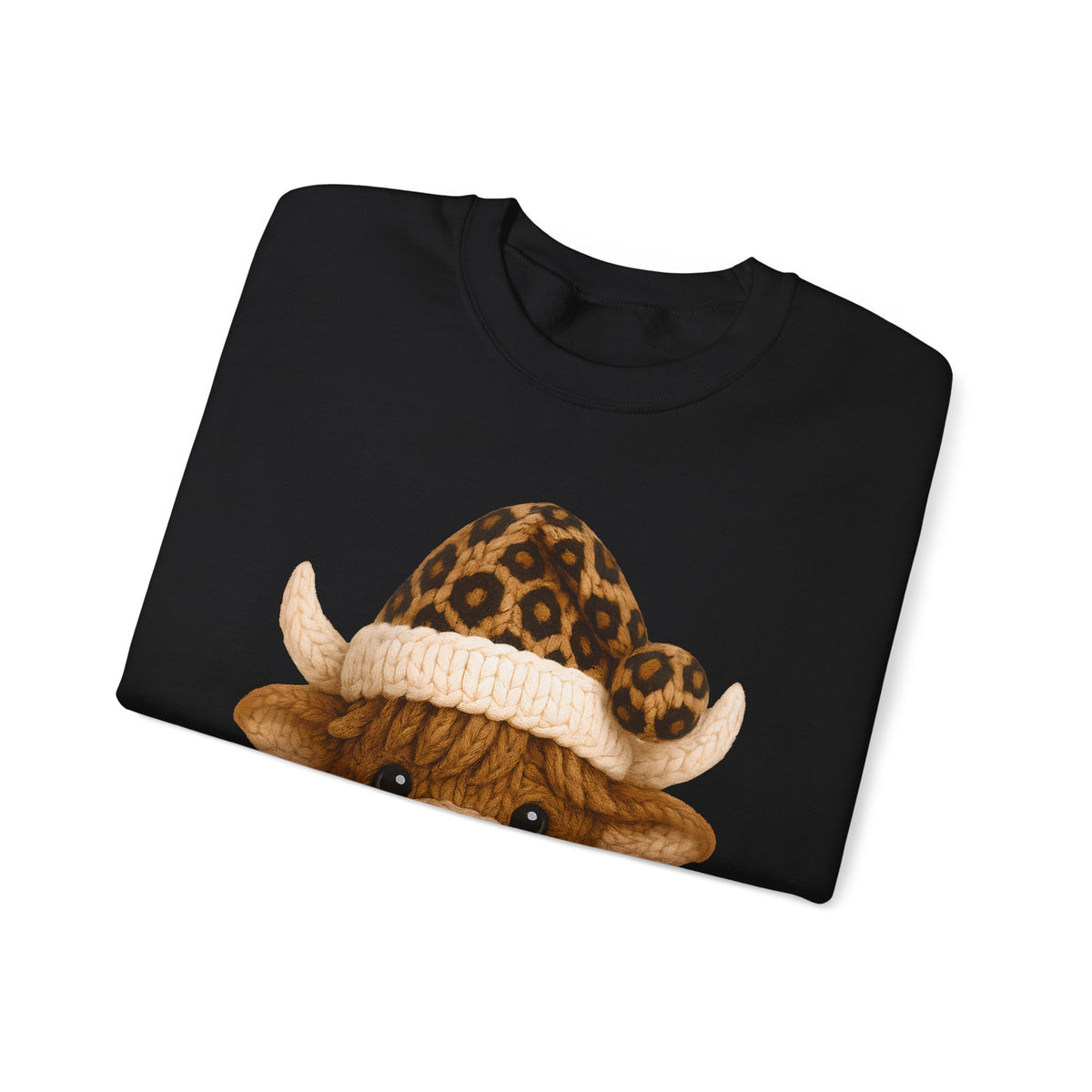 Cute Highland Cow with Leopard Santa Hat Christmas – Gildan Heavy Blend | Trendy Women’s Soft Sweatshirt. Direct to Garment. Printed & Shipped in the USA. Unisex Sizes.