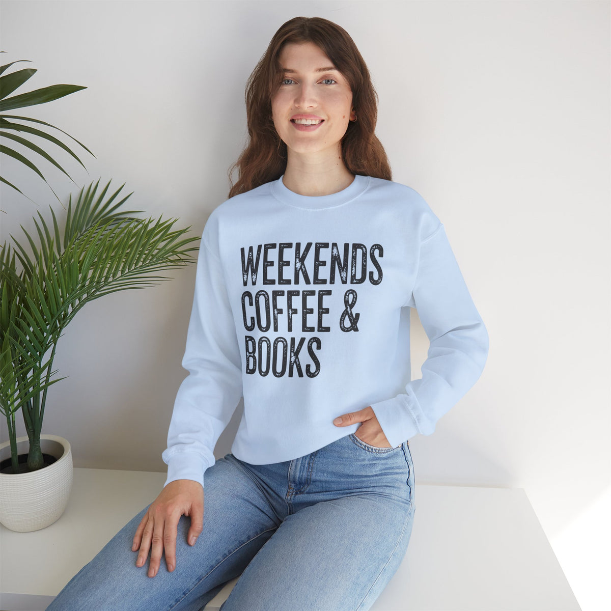 Weekends, Coffee & Books, Vintage – Gildan Heavy Blend | Trendy Women’s and Men's Soft Sweatshirt. Direct to Garment. Printed & Shipped in the USA. Unisex Sizes.