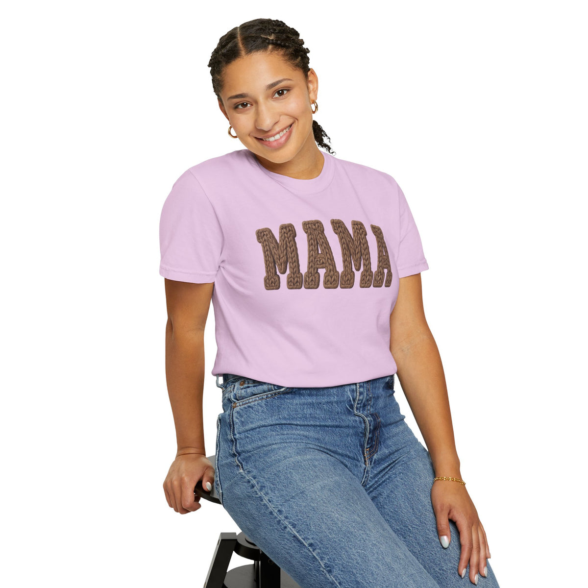 Mama, Faux Knit - Comfort Colors | Trendy Women's T-Shirt. Direct to Garment. Printed & Shipped in the USA. Unisex Sizes.