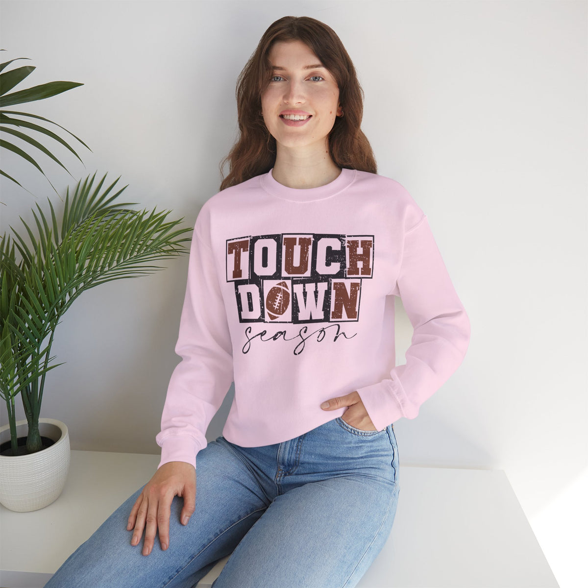 Touchdown Season - Distressed – Gildan Heavy Blend | Trendy Men's and Women’s Soft Sweatshirt. Direct to Garment. Printed & Shipped in the USA. Unisex Sizes.