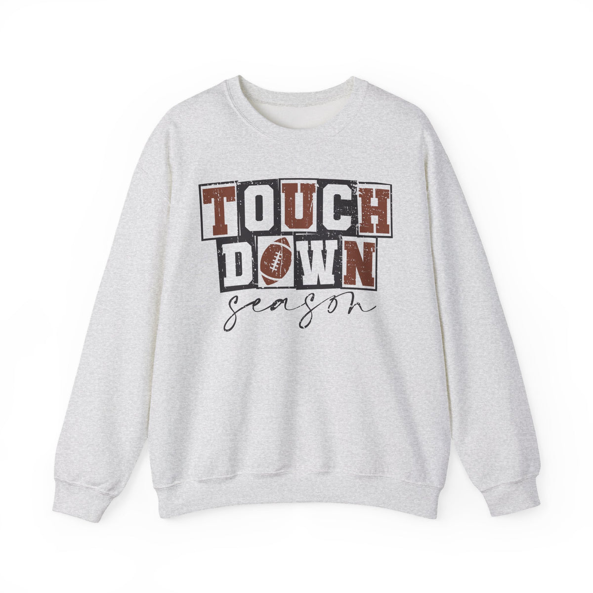 Touchdown Season - Distressed – Gildan Heavy Blend | Trendy Men's and Women’s Soft Sweatshirt. Direct to Garment. Printed & Shipped in the USA. Unisex Sizes.