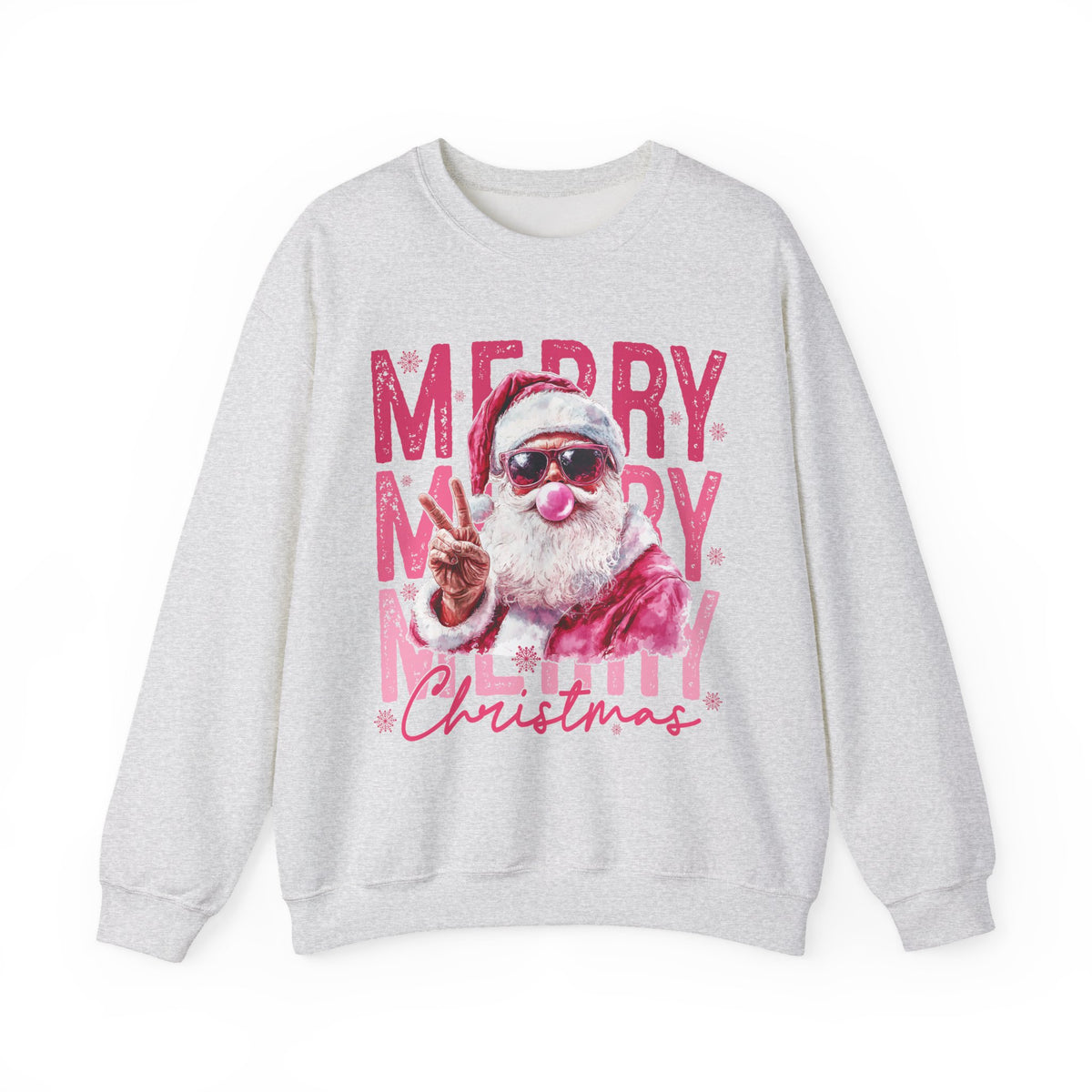 Pink Merry Christmas Bubblegum Santa – Gildan Heavy Blend | Trendy Women’s Soft Sweatshirt. Direct to Garment. Printed & Shipped in the USA. Unisex Sizes.