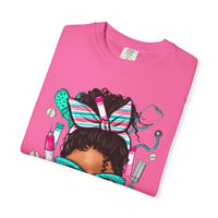Phlebotomist Life, Messy Bun - Comfort Colors | Trendy Women's T-Shirt. Direct to Garment. Printed & Shipped in the USA. Unisex Sizes.