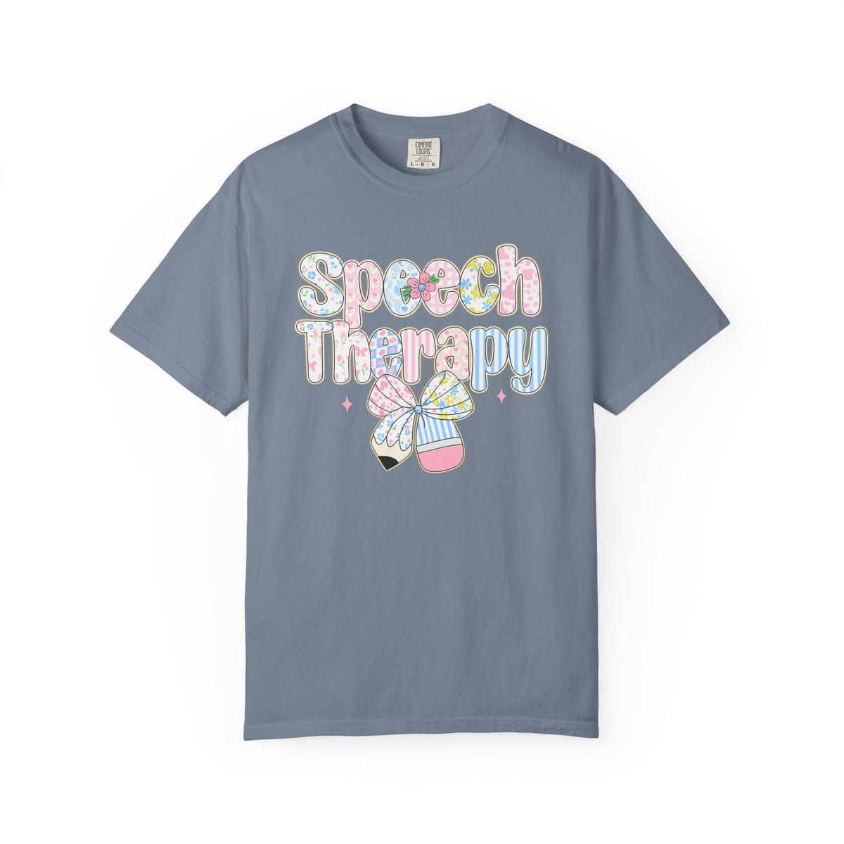 Speech Therapy - Pink Blue Coquette - Comfort Colors | Trendy Women's T-Shirt. Direct to Garment. Printed & Shipped in the USA. Unisex Sizes.