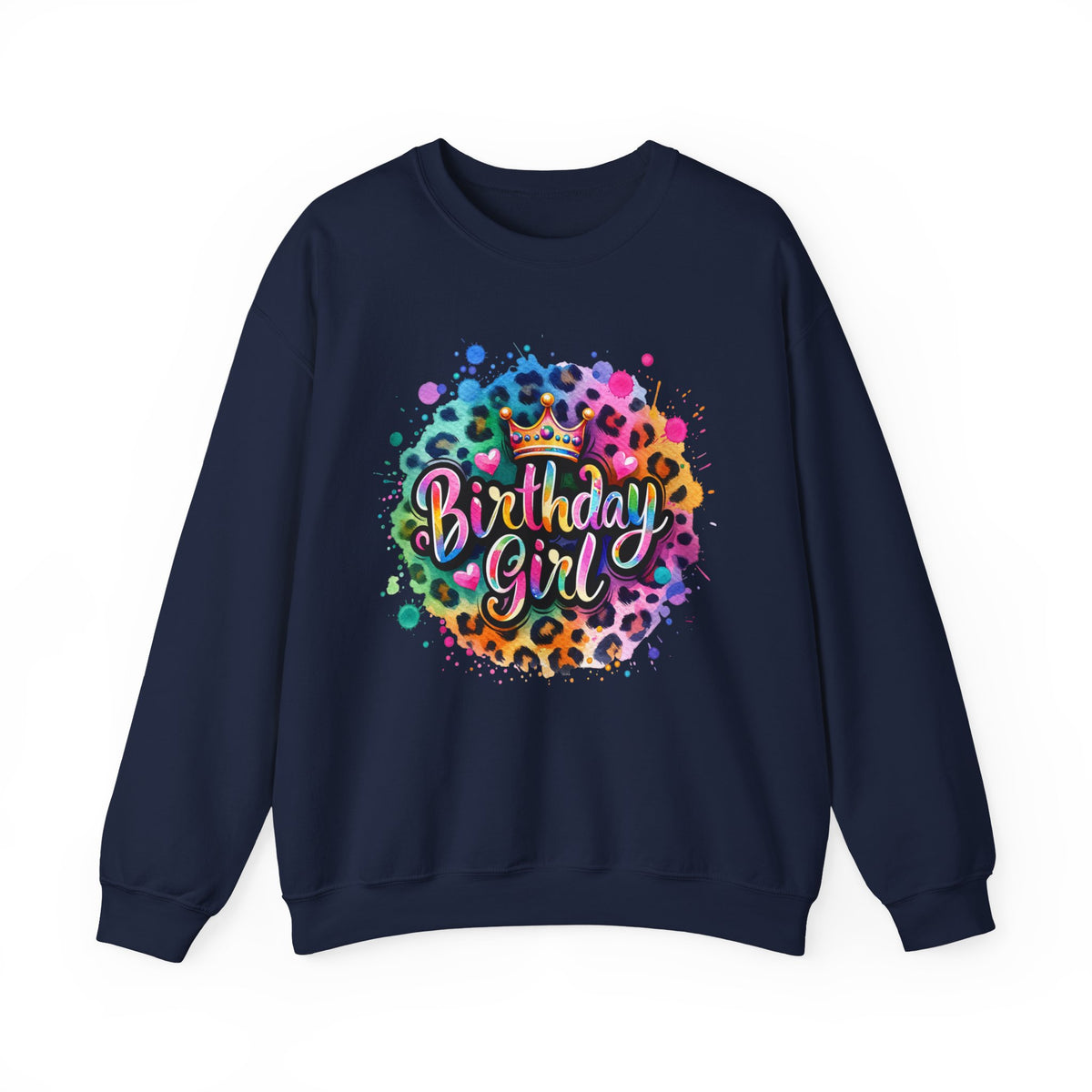 Birthday Girl, Neon Leopard – Gildan Heavy Blend | Trendy Women’s Soft Sweatshirt. Direct to Garment. Printed & Shipped in the USA. Unisex Sizes.