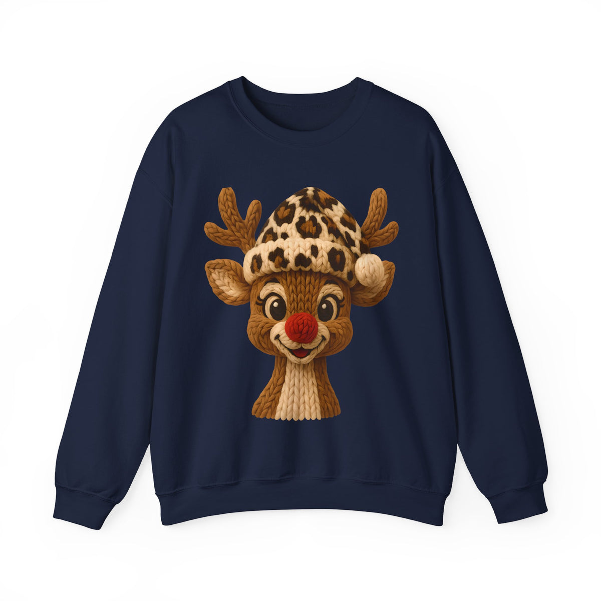Rudolph Reindeer Leopard Santa Hat Christmas – Gildan Heavy Blend | Trendy Women’s Soft Sweatshirt. Direct to Garment. Printed & Shipped in the USA. Unisex Sizes.