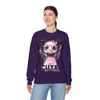 Cute But Feral, Possum in Pink Bibs – Gildan Heavy Blend | Trendy Women’s Soft Sweatshirt. Direct to Garment. Printed & Shipped in the USA. Unisex Sizes.