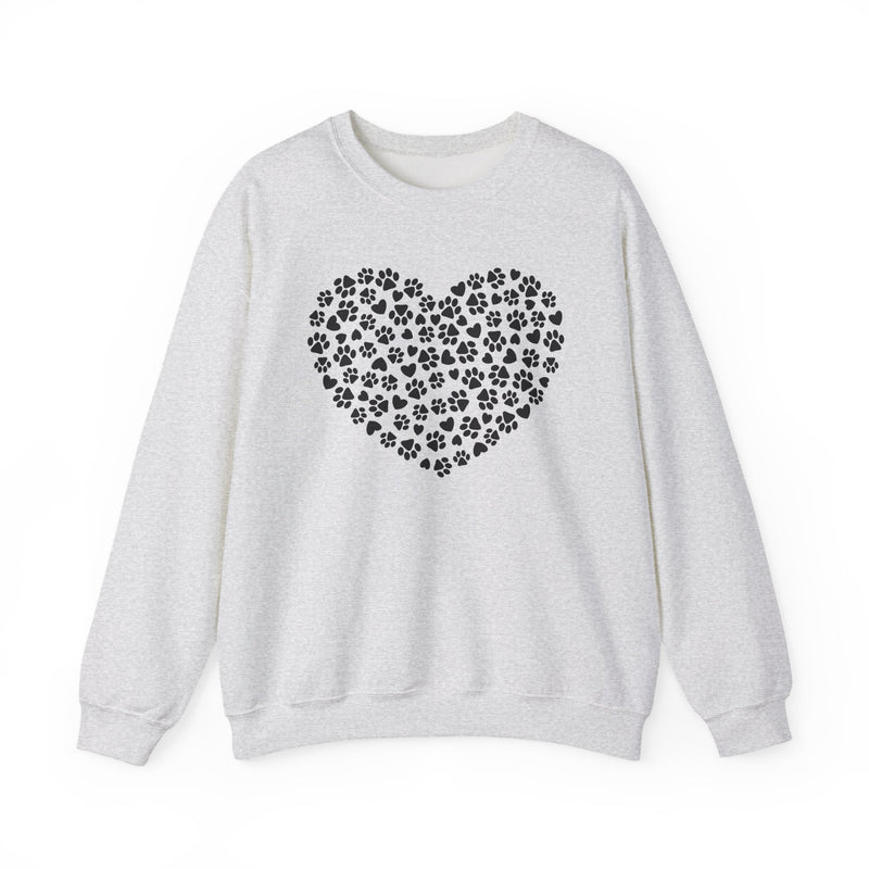 Dog Paw Heart – Gildan Heavy Blend | Trendy Women’s Soft Sweatshirt. Direct to Garment. Printed & Shipped in the USA. Unisex Sizes.