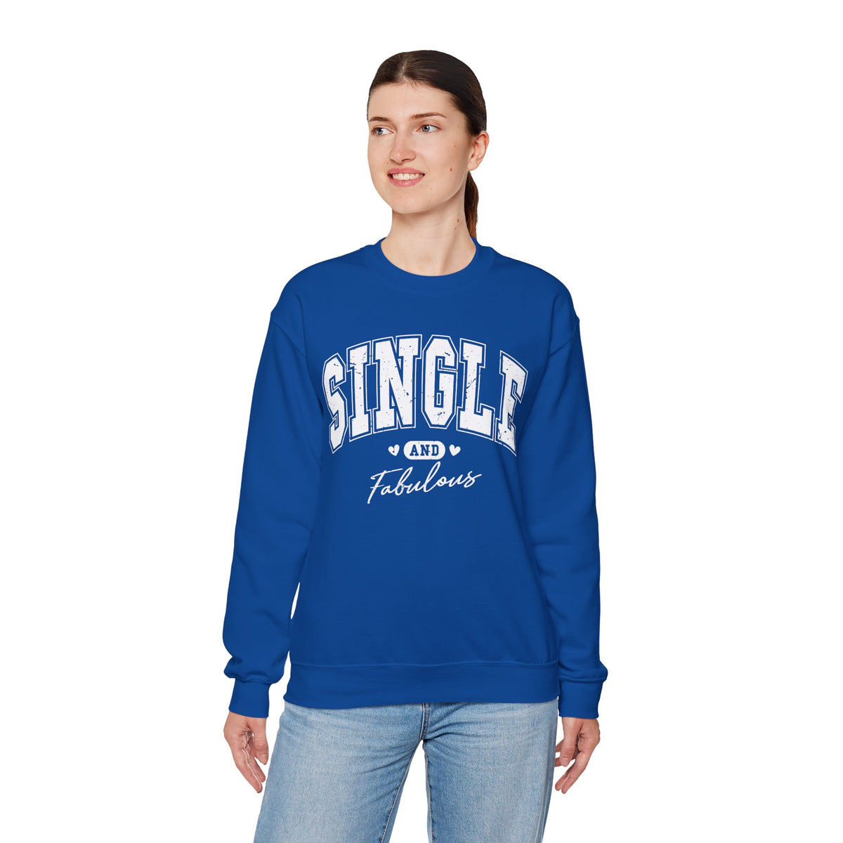 Single and Fabulous - Varsity – Gildan Heavy Blend | Trendy Women’s Soft Sweatshirt. Direct to Garment. Printed & Shipped in the USA. Unisex Sizes.