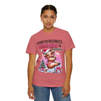 Highland Cow Mind Yo Business Christmas is Expensive - Comfort Colors | Trendy Women's T-Shirt. Direct to Garment. Printed & Shipped in the USA. Unisex Sizes.