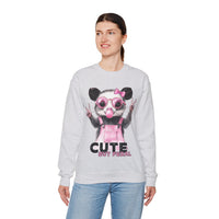 Cute But Feral, Possum in Pink Bibs – Gildan Heavy Blend | Trendy Women’s Soft Sweatshirt. Direct to Garment. Printed & Shipped in the USA. Unisex Sizes.