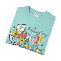 Blessed by God, Spoiled by Husband, Protect by Both - Comfort Colors | Trendy Women's T-Shirt. Direct to Garment. Printed & Shipped in the USA. Unisex Sizes.