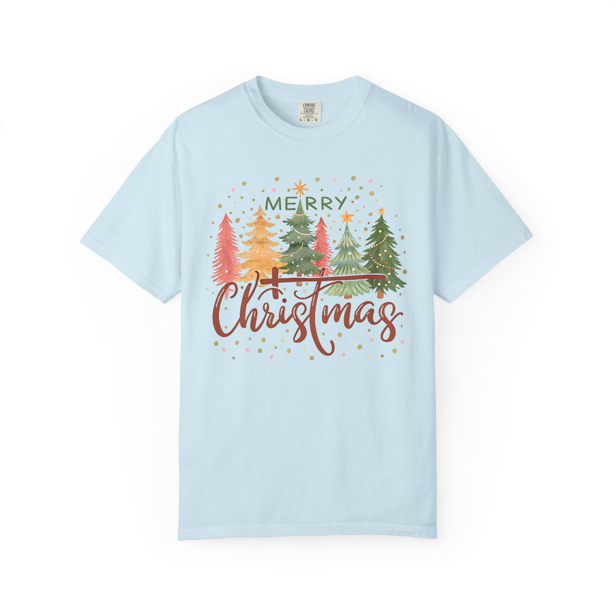 Merry ChrisTmas - Christian Faith - Comfort Colors | Trendy Women's T-Shirt. Direct to Garment. Printed & Shipped in the USA. Unisex Sizes.
