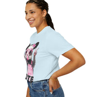 Cute But Feral, Possum in Pink Bibs - Comfort Colors | Trendy Women's T-Shirt. Direct to Garment. Printed & Shipped in the USA. Unisex Sizes.