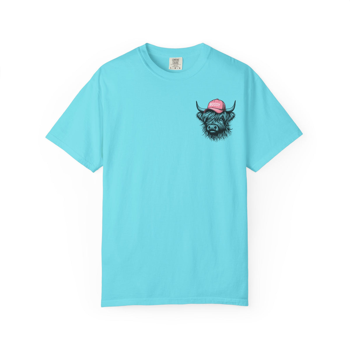 Head Heffa Highland Cow, Front & Back Print - Comfort Colors | Trendy Women's T-Shirt. Direct to Garment. Printed & Shipped in the USA. Unisex Sizes.