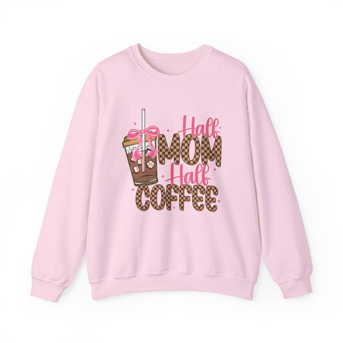 Half Mom Half Coffee, Cute Leopard Print Coffee Design – Gildan Heavy Blend | Trendy Women’s Soft Sweatshirt. Direct to Garment. Printed & Shipped in the USA. Unisex Sizes.