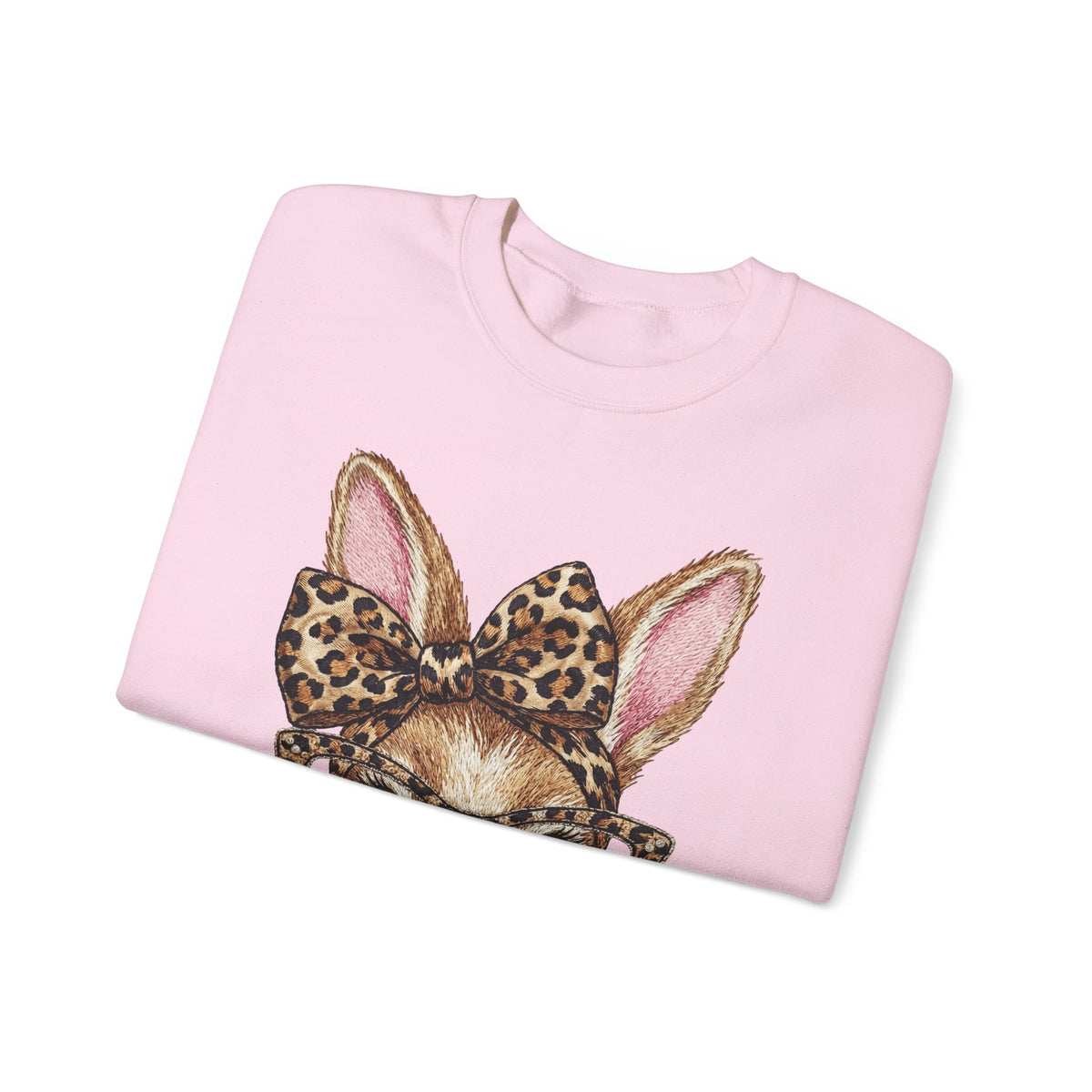 Bunny with Leopard Glasses and Bow – Gildan Heavy Blend | Trendy Women’s Soft Sweatshirt. Direct to Garment. Printed & Shipped in the USA. Unisex Sizes.