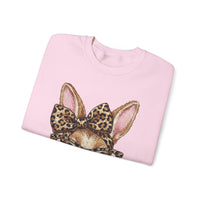 Bunny with Leopard Glasses and Bow – Gildan Heavy Blend | Trendy Women’s Soft Sweatshirt. Direct to Garment. Printed & Shipped in the USA. Unisex Sizes.