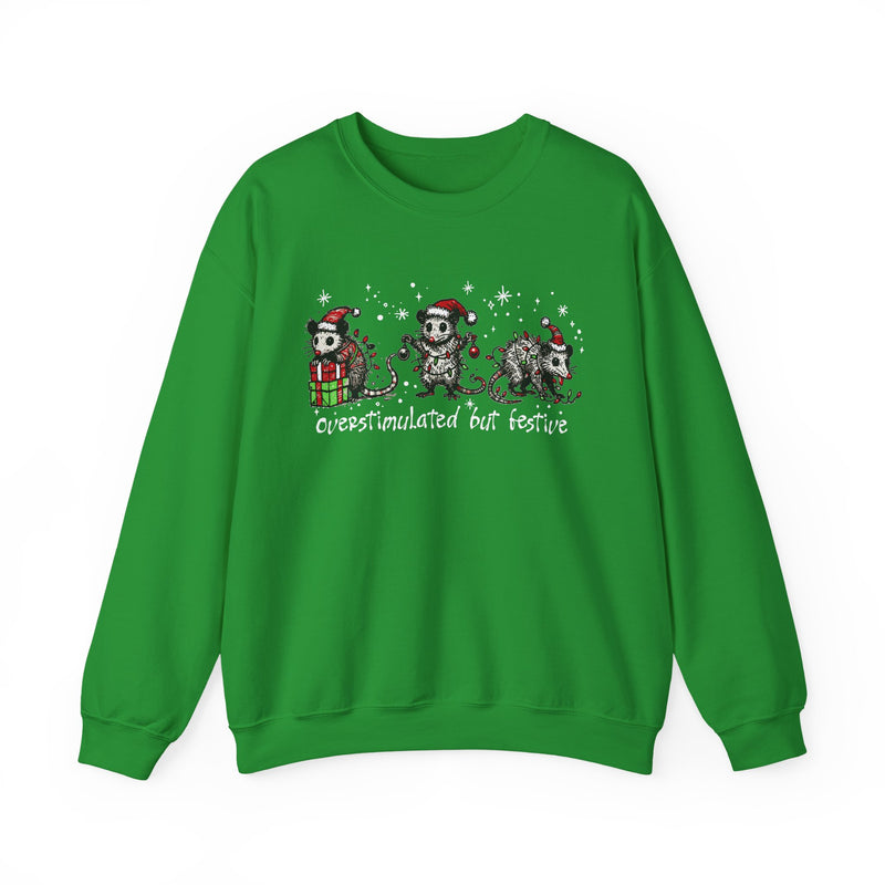 Overstimulated But Festive Christmas Possums – Gildan Heavy Blend | Trendy Women’s and Men's Soft Sweatshirt. Direct to Garment. Printed & Shipped in the USA. Unisex Sizes.