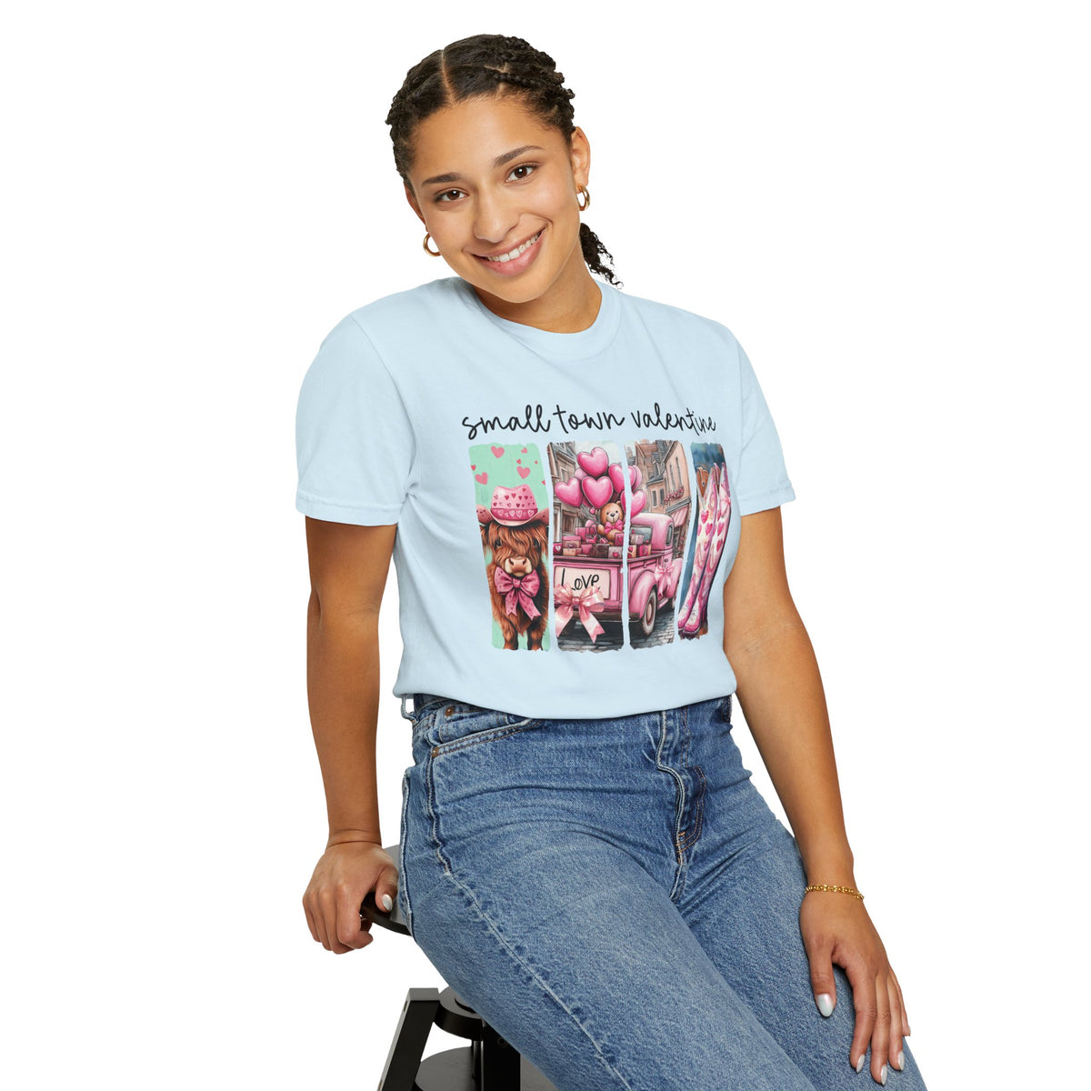 Small Town Valentine - Comfort Colors | Trendy Women's T-Shirt. Direct to Garment. Printed & Shipped in the USA. Unisex Sizes.
