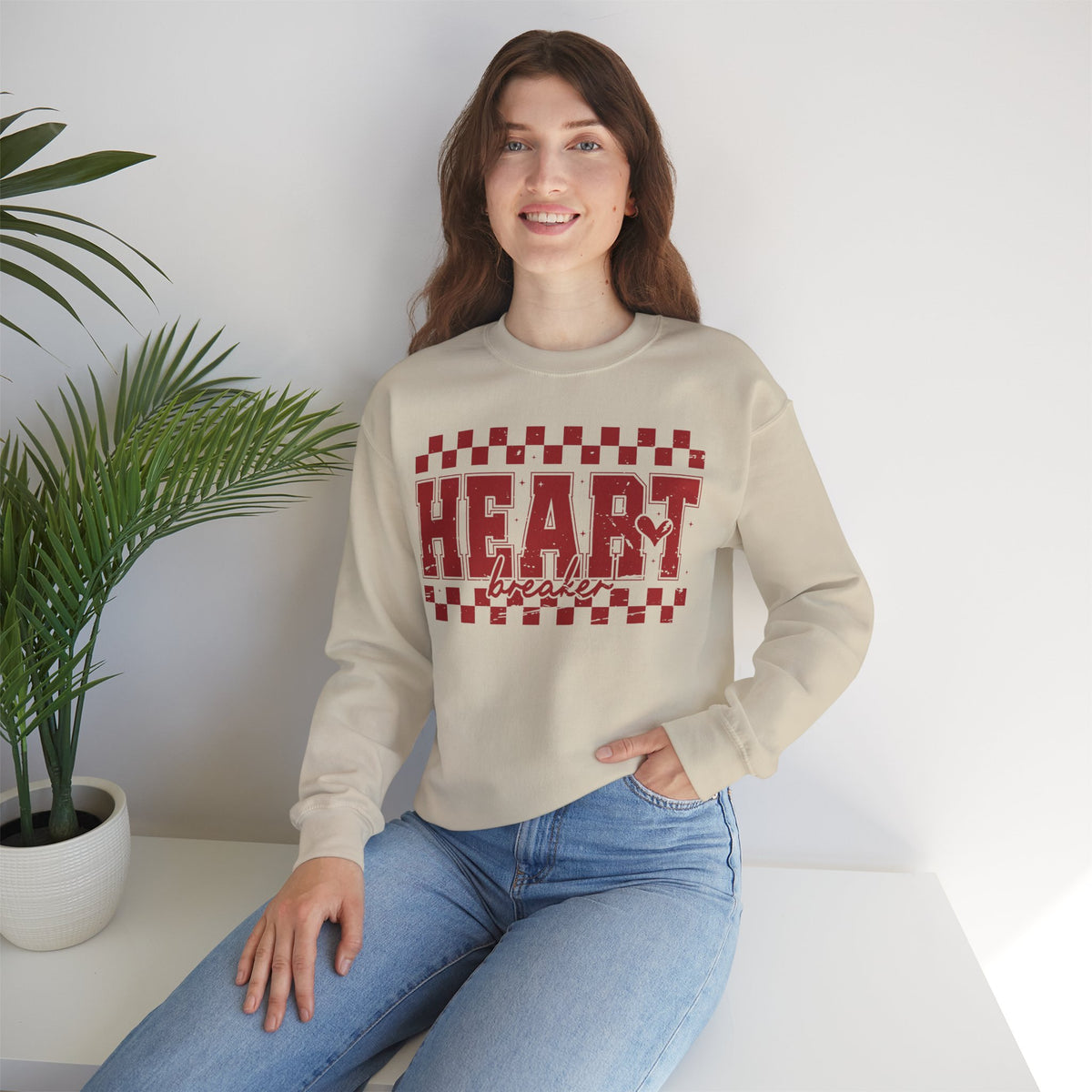Heart Breaker, Red Checkered Distressed – Gildan Heavy Blend | Trendy Women’s Soft Sweatshirt. Direct to Garment. Printed & Shipped in the USA. Unisex Sizes.