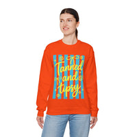 Tanned and Tipsy – Gildan Heavy Blend | Trendy Women’s Soft Sweatshirt. Direct to Garment. Printed & Shipped in the USA. Unisex Sizes.