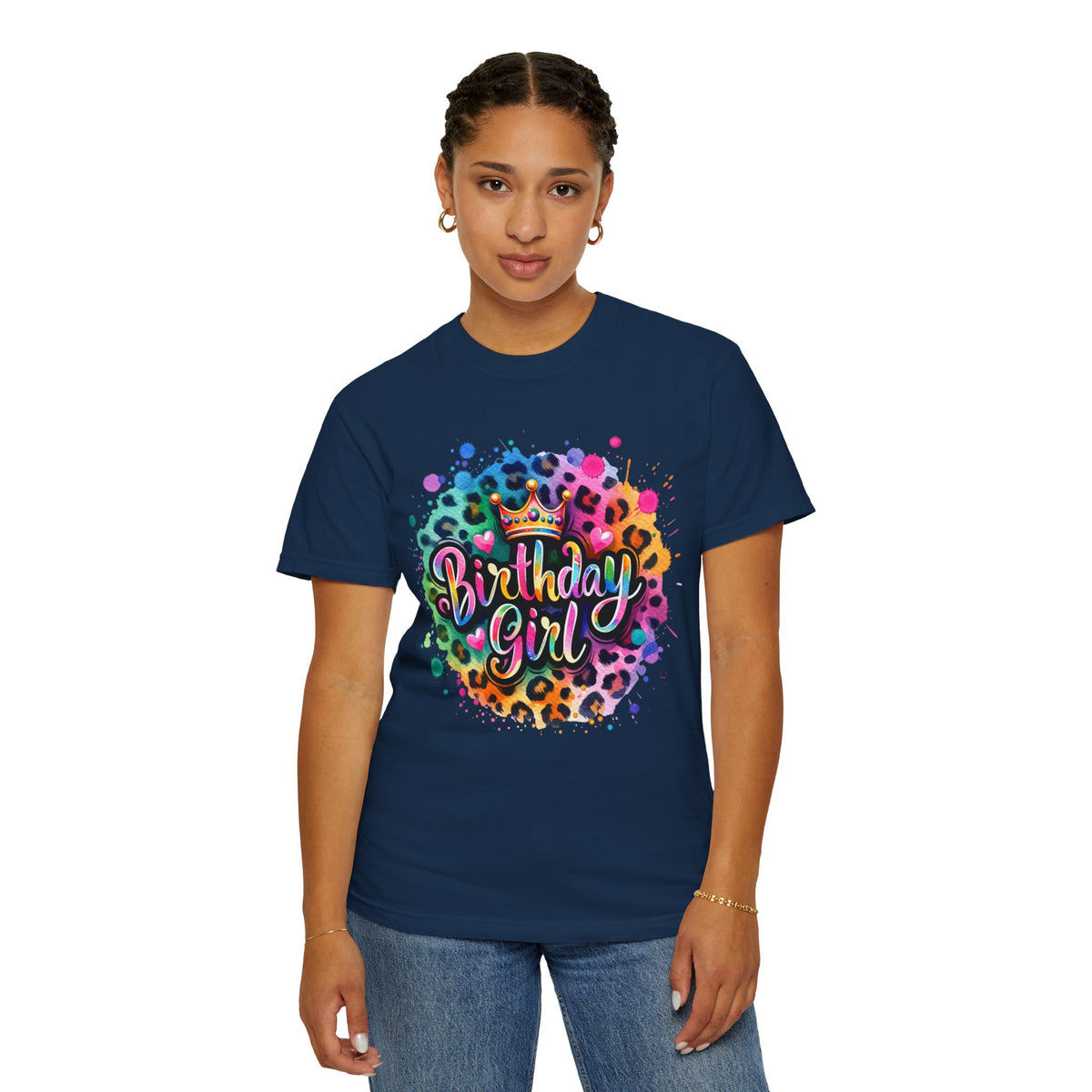 Birthday Girl, Neon Leopard - Comfort Colors | Trendy Women's T-Shirt. Direct to Garment. Printed & Shipped in the USA. Unisex Sizes.