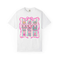 Coquette Pastel Christmas Nutcracker Trio Pink and Green - Comfort Colors | Trendy Women's T-Shirt. Direct to Garment. Printed & Shipped in the USA. Unisex Sizes.
