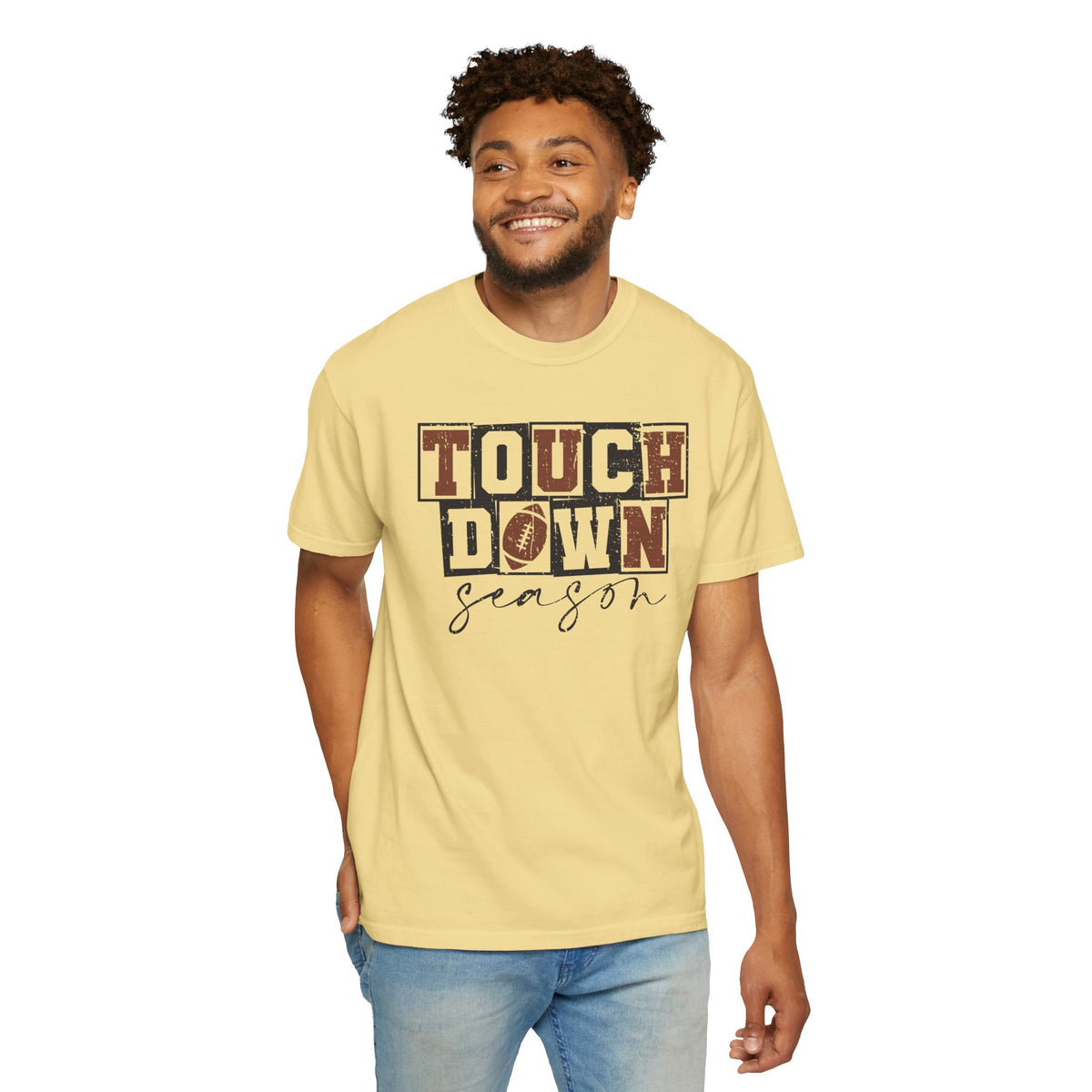 Touchdown Season - Distressed - Comfort Colors | Trendy Men's and Women's T-Shirt. Direct to Garment. Printed & Shipped in the USA. Unisex Sizes.