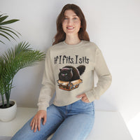 If I Fits I Sits, Cat in a Box – Gildan Heavy Blend | Trendy Women’s and Men's Soft Sweatshirt. Direct to Garment. Printed & Shipped in the USA. Unisex Sizes.